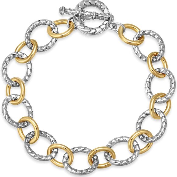 Two-Tone Silver Gold Chunky Chain Link Bracelet Women Stylish Jewelry Gift - Picture 1 of 7